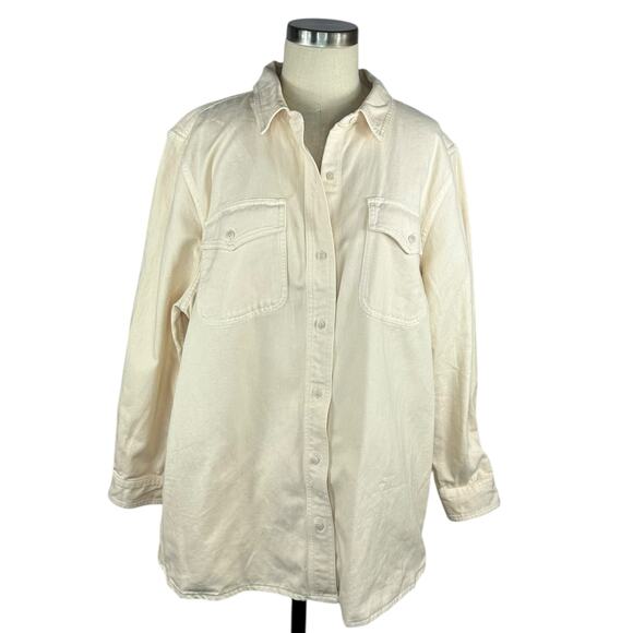 MADEWELL Cream Bone Garment Dyed Twill Shirt Jacket Women's Size 2X Plus Size - Picture 1 of 8